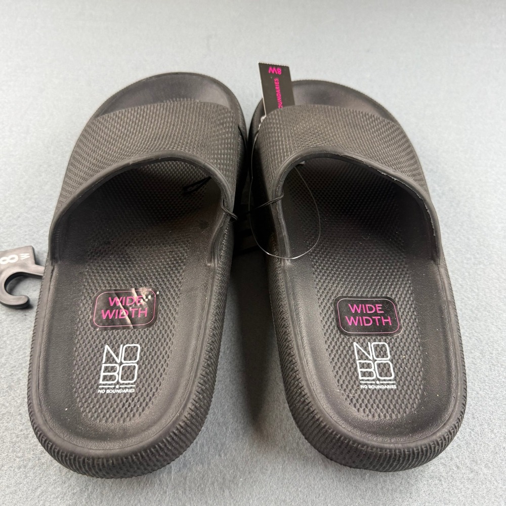 No Boundaries Slide Sandals Womens 8W Black Wide Width Textured Comfort‎ Foam - Picture 3 of 6